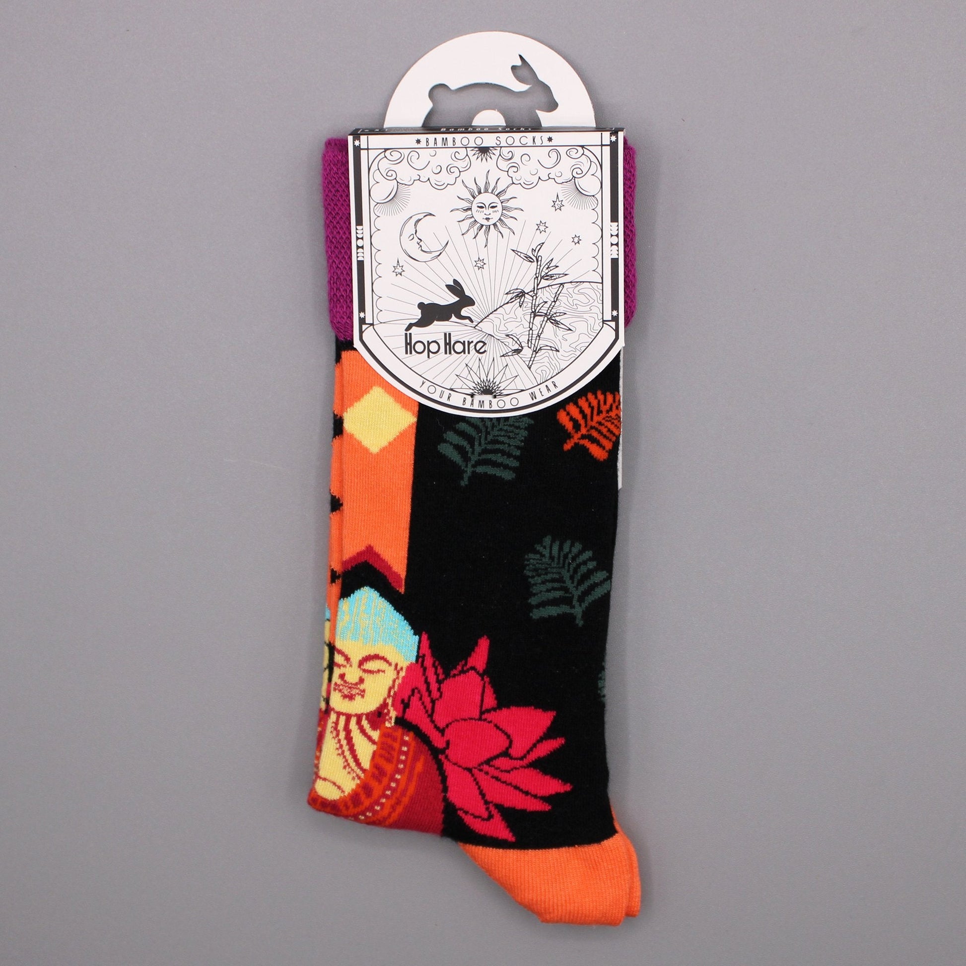 S/M Hop Hare Pink Buddha & Lotus Bamboo Socks | #product_category# - OneRoofGifts