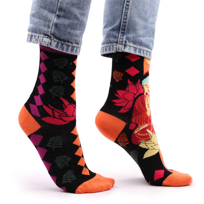 S/M Hop Hare Pink Buddha & Lotus Bamboo Socks | #product_category# - OneRoofGifts