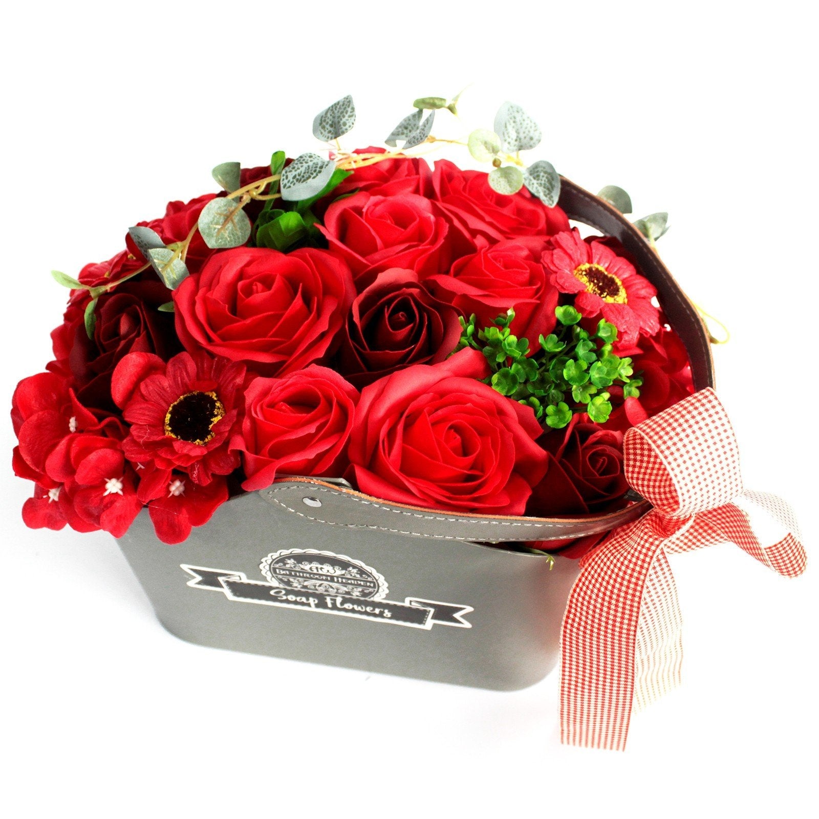Soap Flower Bouquet in Basket, Red | #product_category# - OneRoofGifts