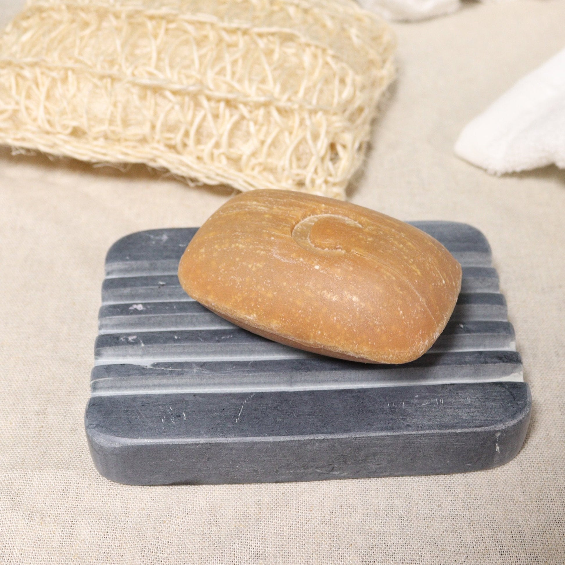 Soapstone Soap Dish with Heavy Ridges, Grey | #product_category# - OneRoofGifts