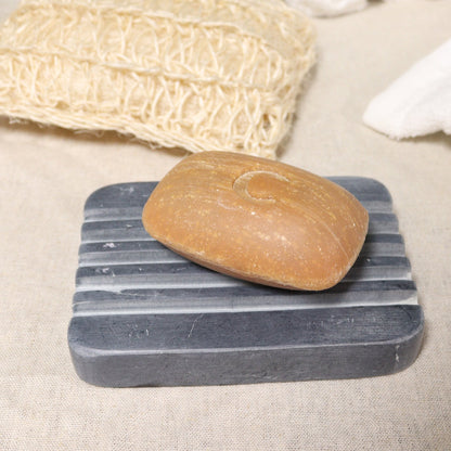 Soapstone Soap Dish with Heavy Ridges, Grey | #product_category# - OneRoofGifts