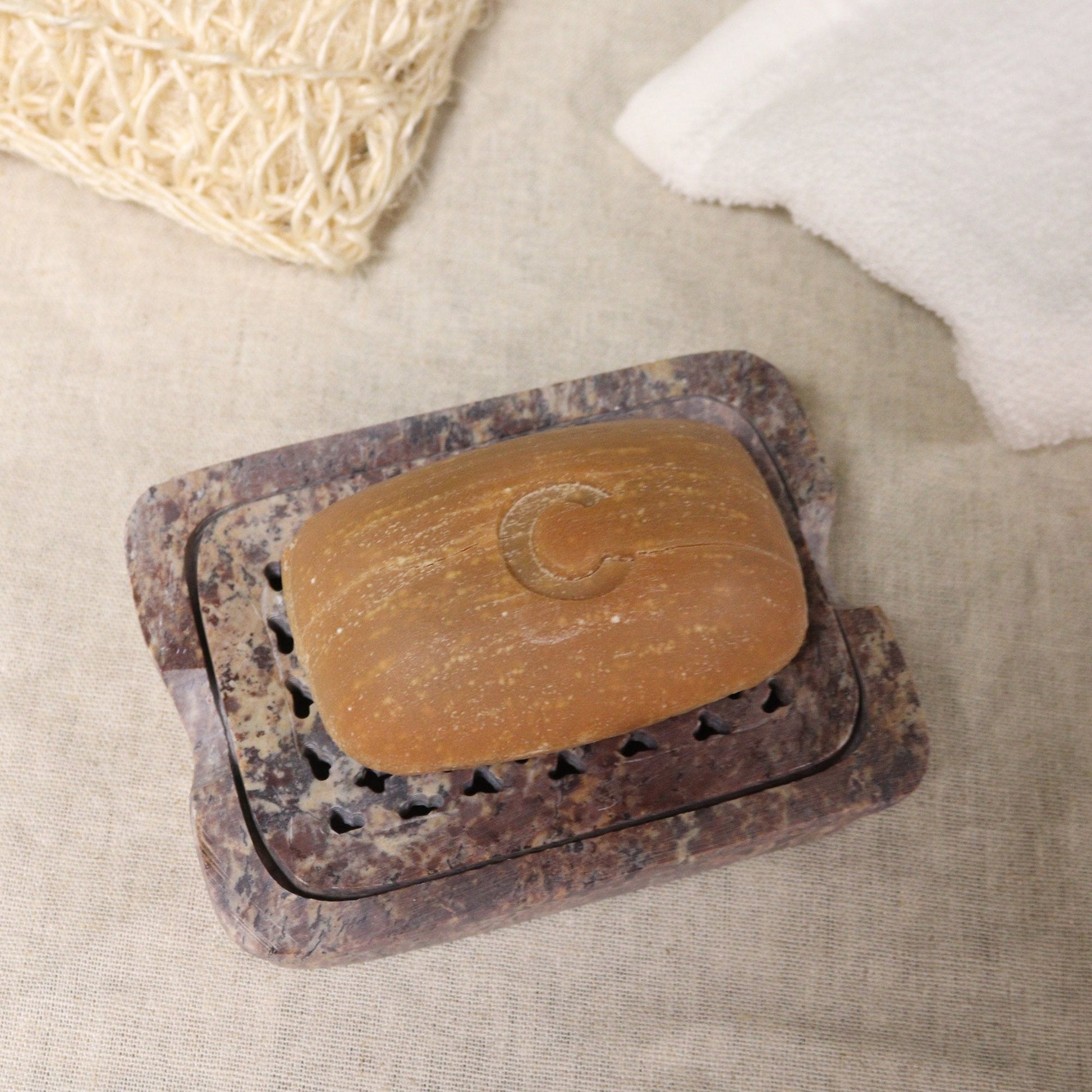 Soapstone Square Soap Dish with Drainer | #product_category# - OneRoofGifts