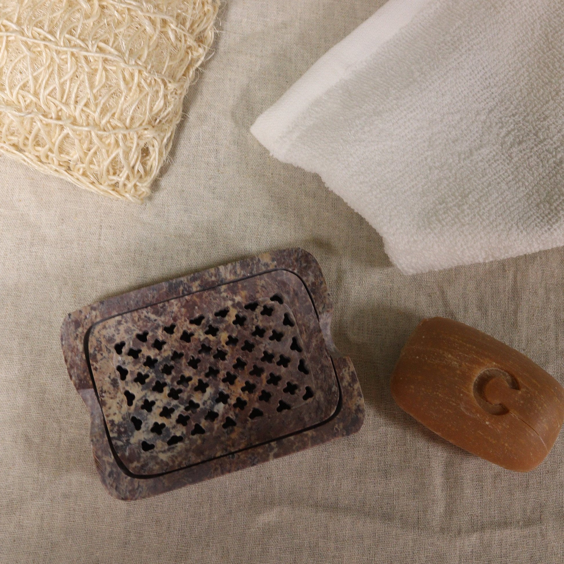 Soapstone Square Soap Dish with Drainer | #product_category# - OneRoofGifts