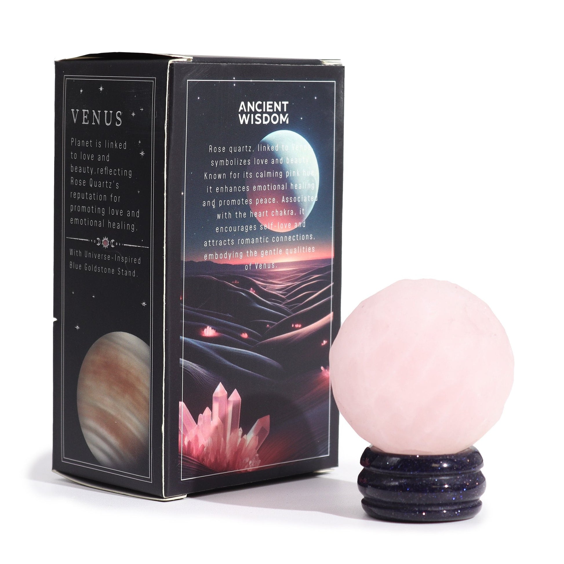 Sola Goldstone Stand with Rose Quartz Venus Planet | #product_category# - OneRoofGifts
