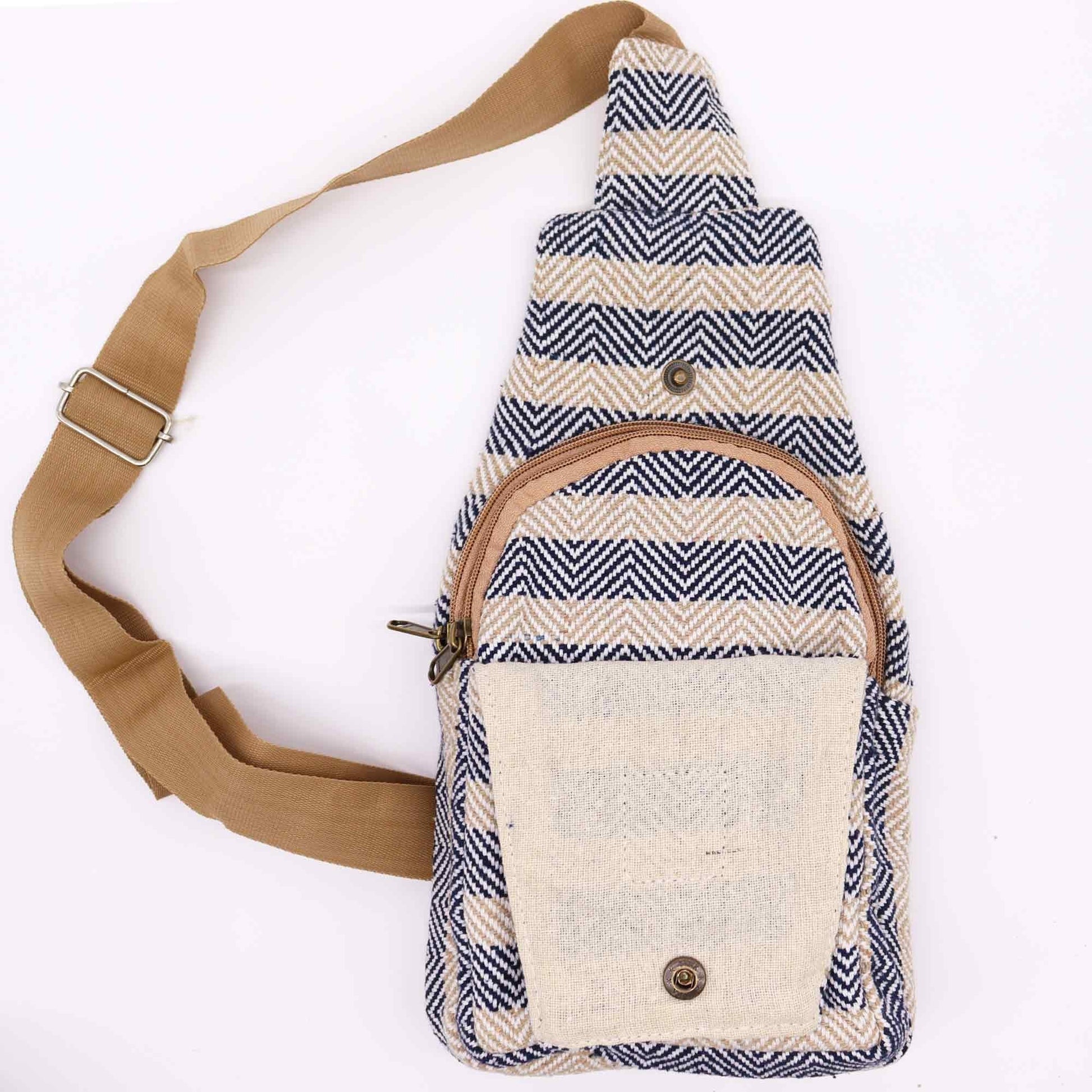 Tan & Navy Natural Cotton Body Cross Bag | #product_category# - OneRoofGifts