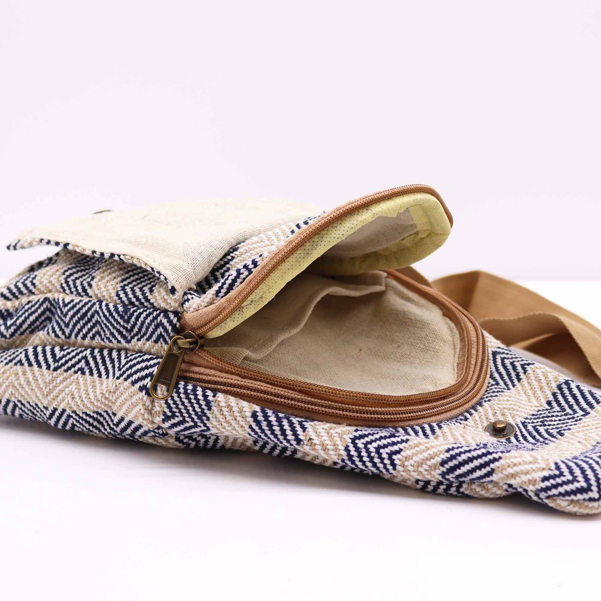 Tan & Navy Natural Cotton Body Cross Bag | #product_category# - OneRoofGifts