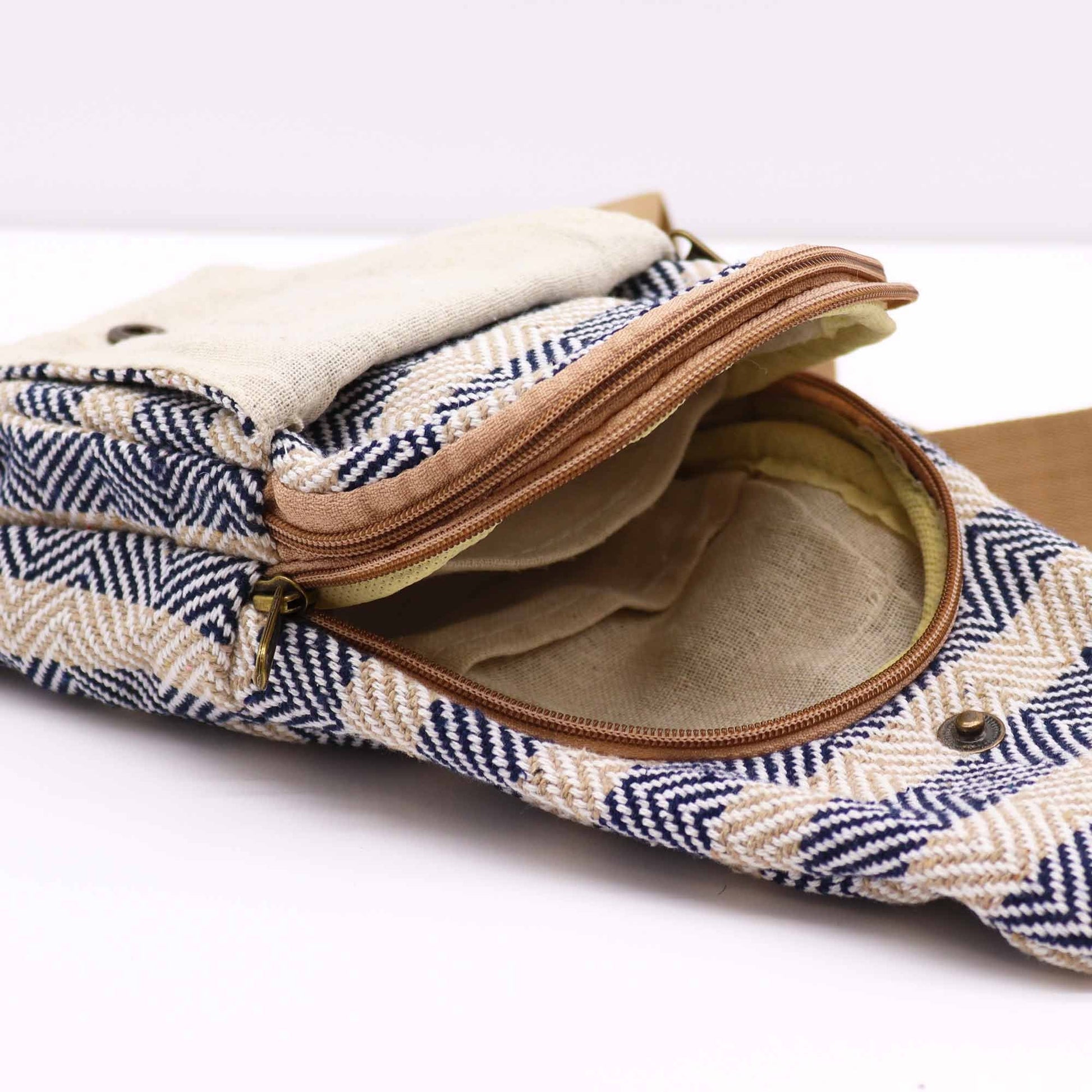 Tan & Navy Natural Cotton Body Cross Bag | #product_category# - OneRoofGifts