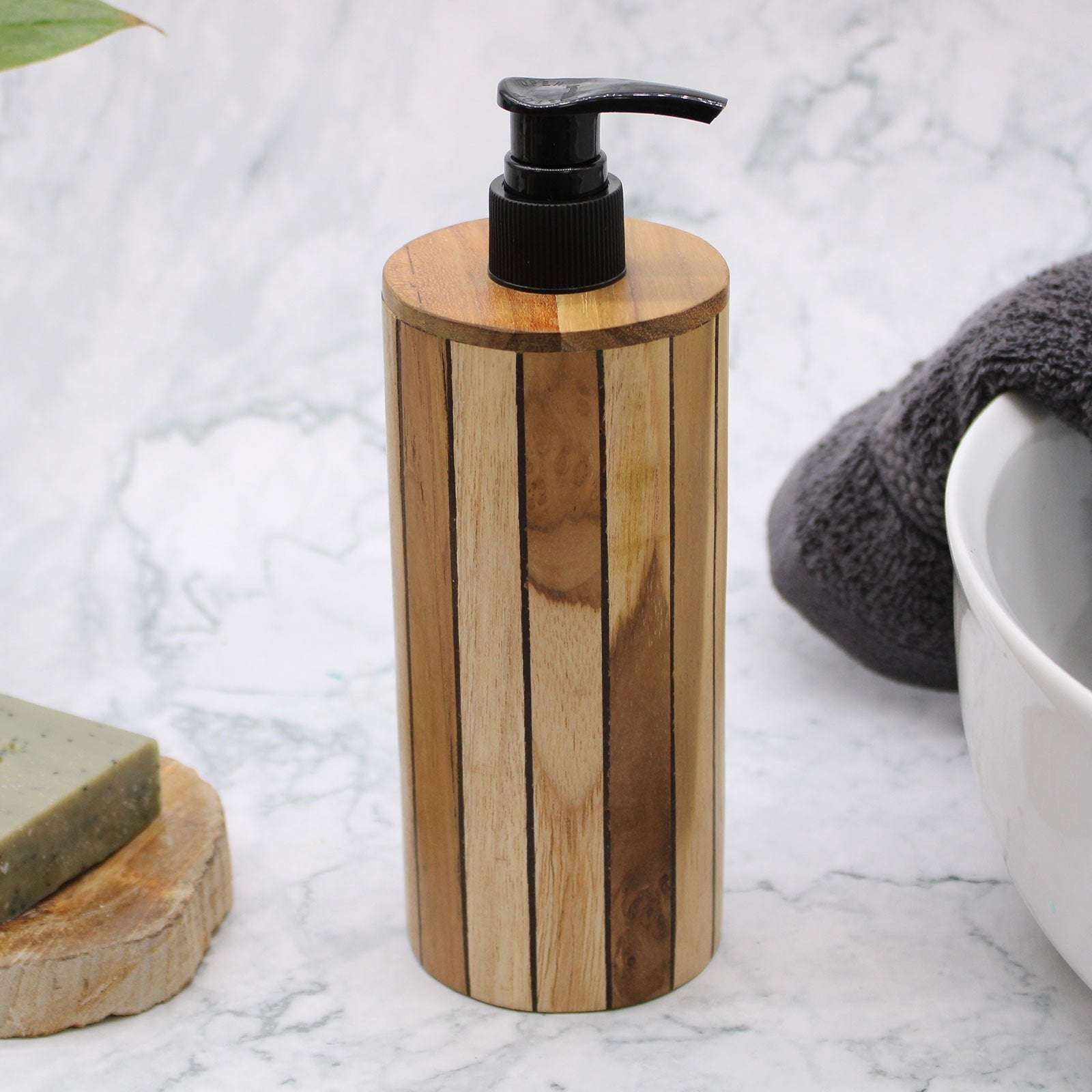 Teakwood Soap Dispenser, Round | #product_category# - OneRoofGifts