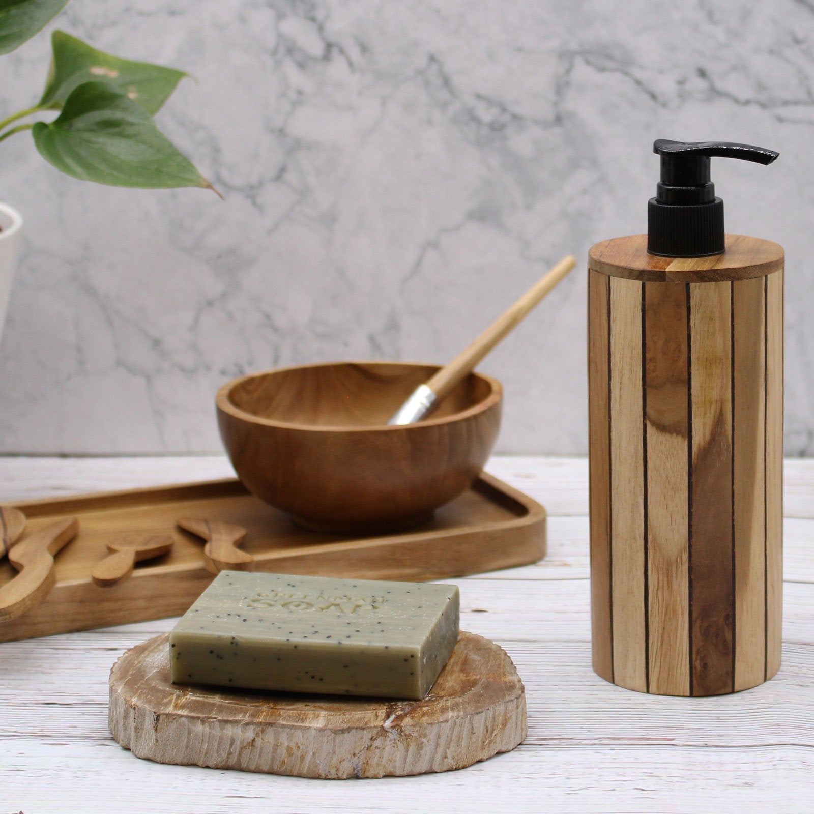 Teakwood Soap Dispenser, Round | #product_category# - OneRoofGifts