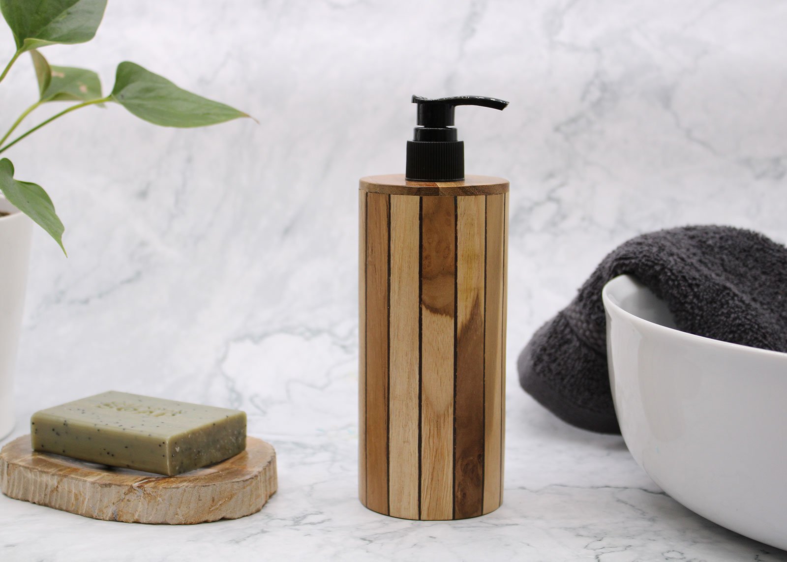 Teakwood Soap Dispenser, Round | #product_category# - OneRoofGifts