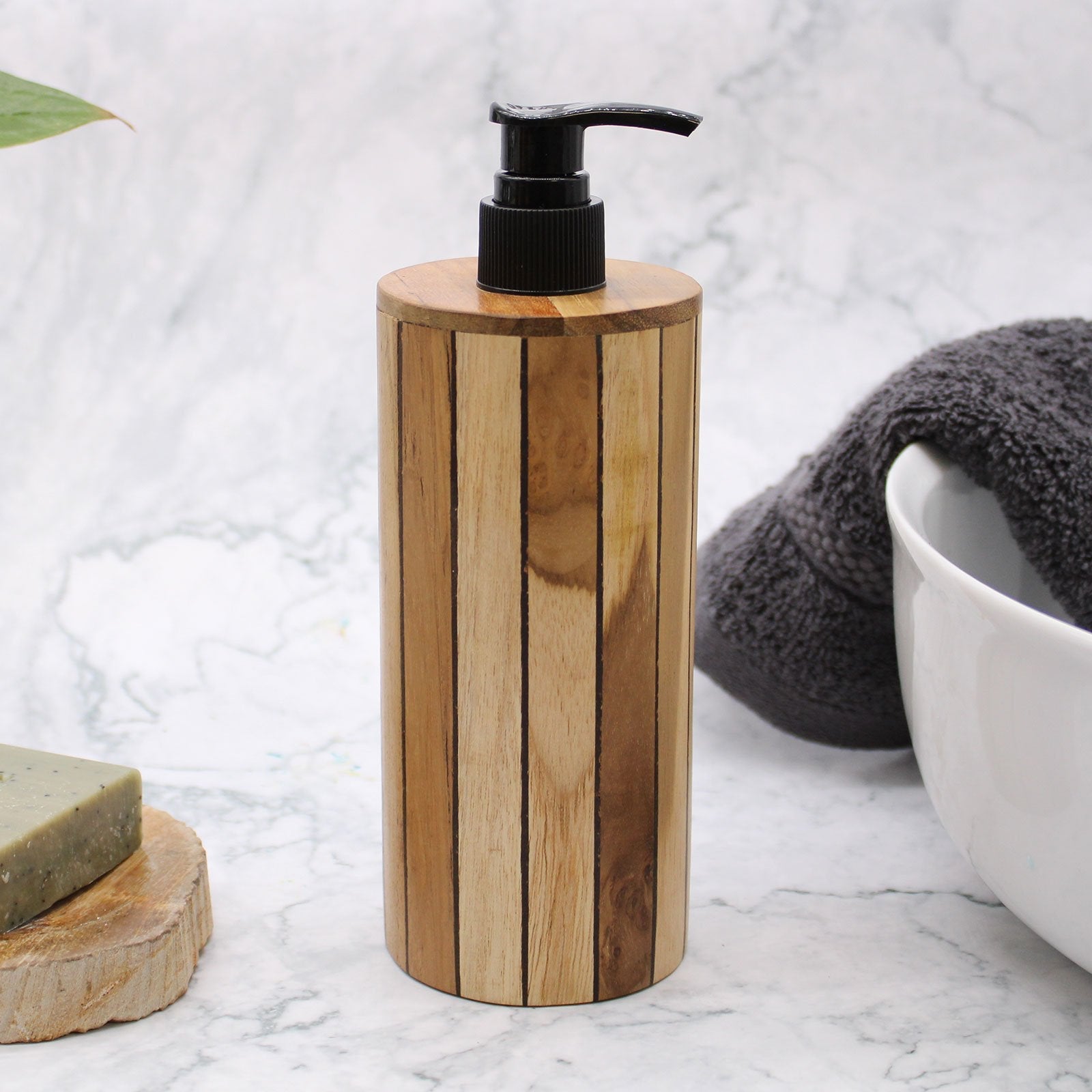 Teakwood Soap Dispenser, Round | #product_category# - OneRoofGifts