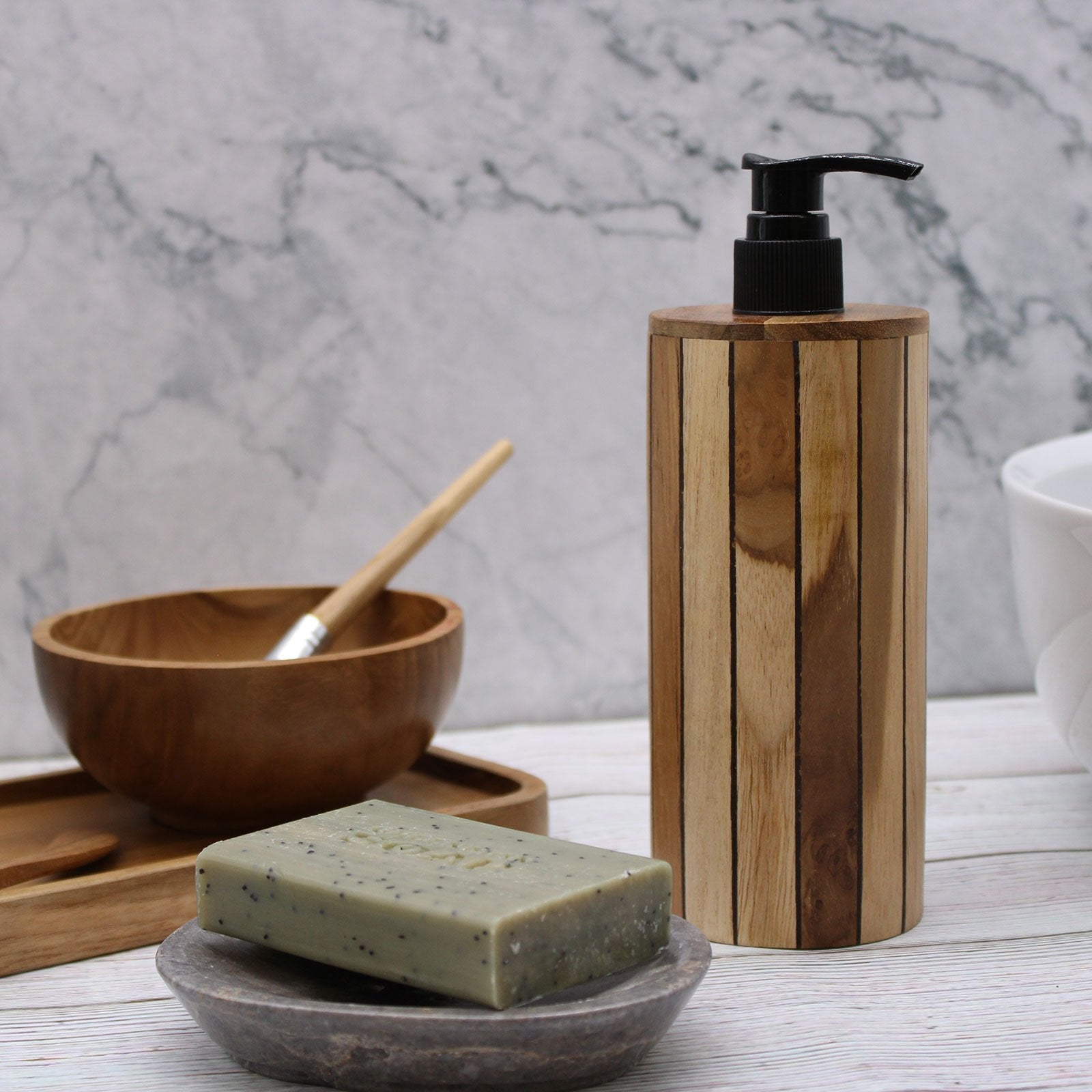 Teakwood Soap Dispenser, Round | #product_category# - OneRoofGifts