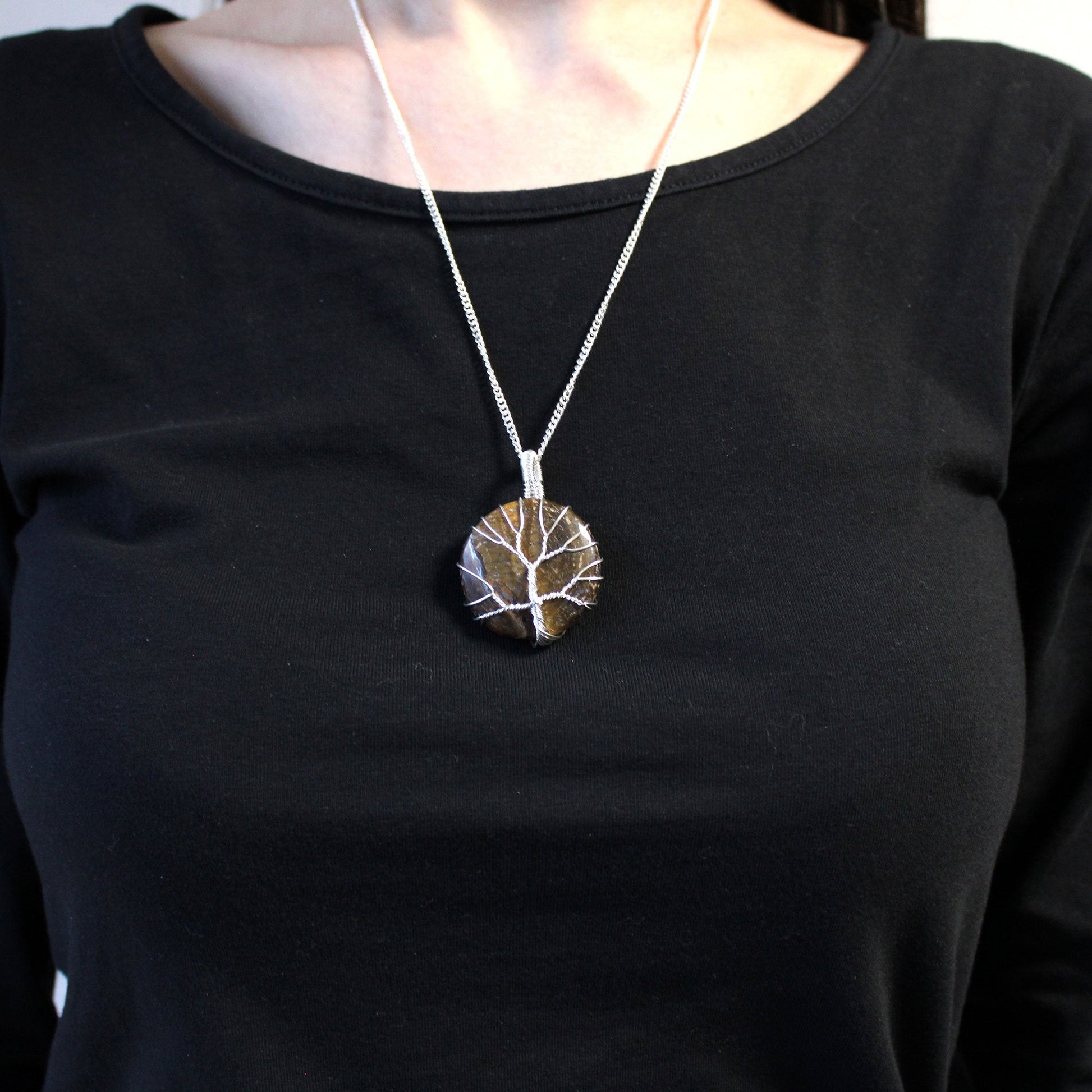 Tiger Eye Gemstone Necklace - Tree of Life | #product_category# - OneRoofGifts