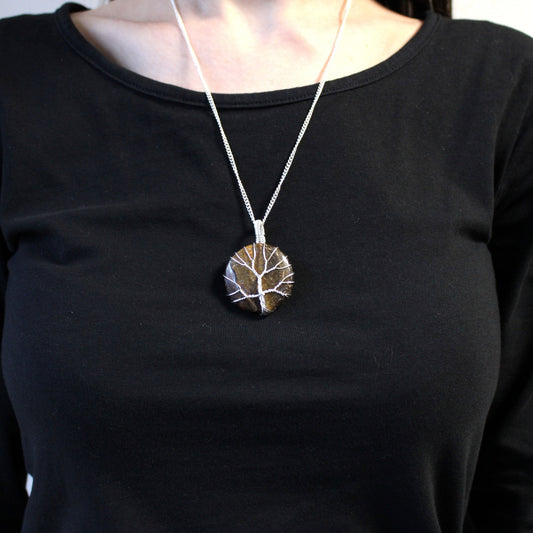 Tiger Eye Gemstone Necklace - Tree of Life | #product_category# - OneRoofGifts