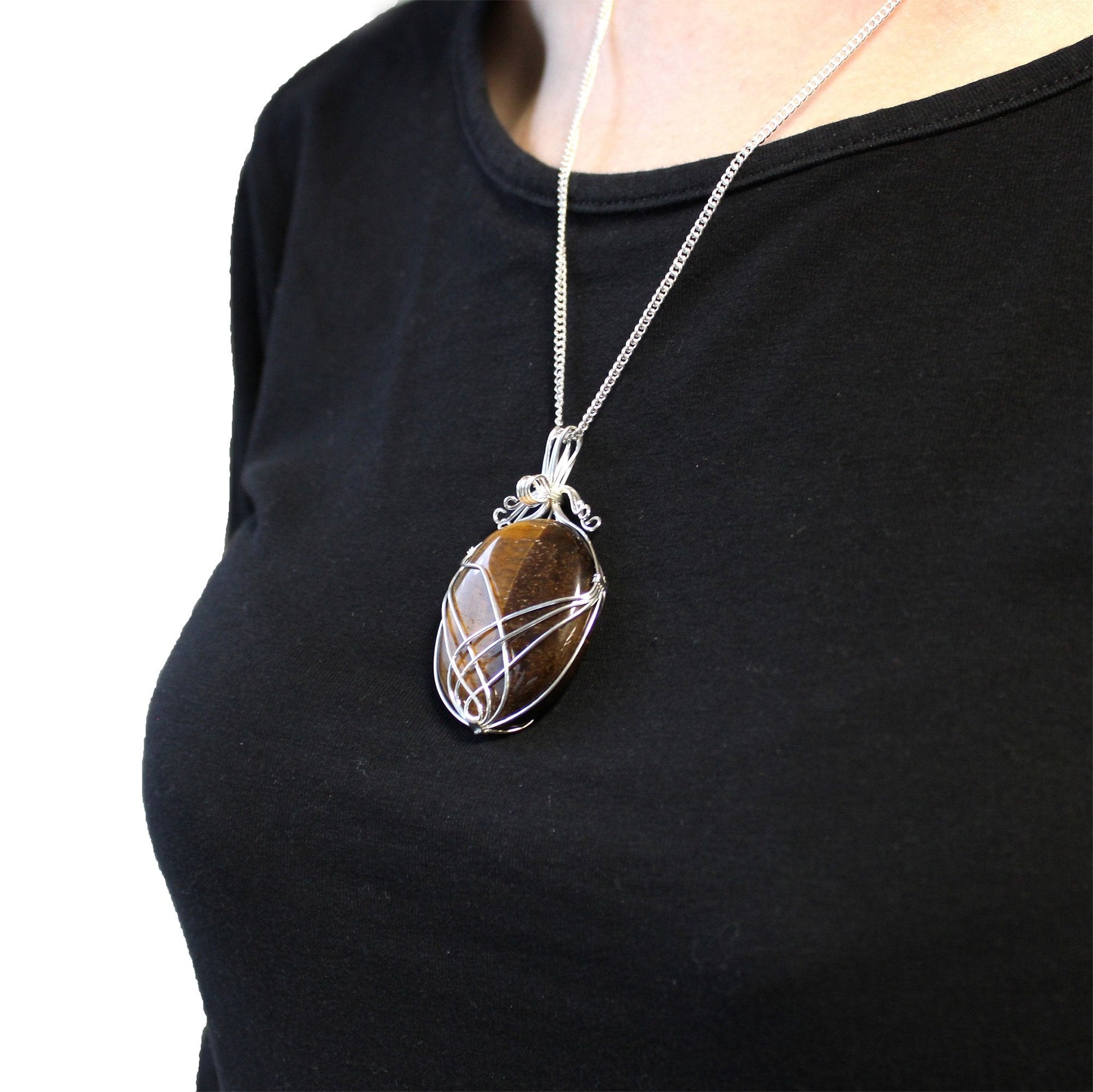Tiger Eye Gemstone Swirl Wrapped Necklace | #product_category# - OneRoofGifts