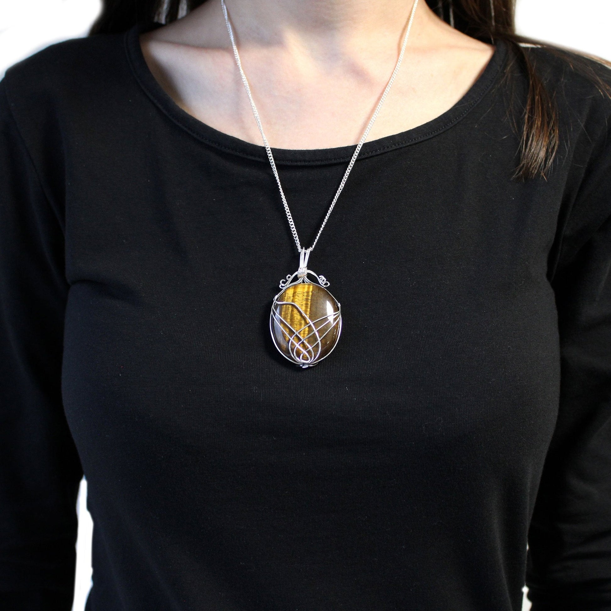 Tiger Eye Gemstone Swirl Wrapped Necklace | #product_category# - OneRoofGifts