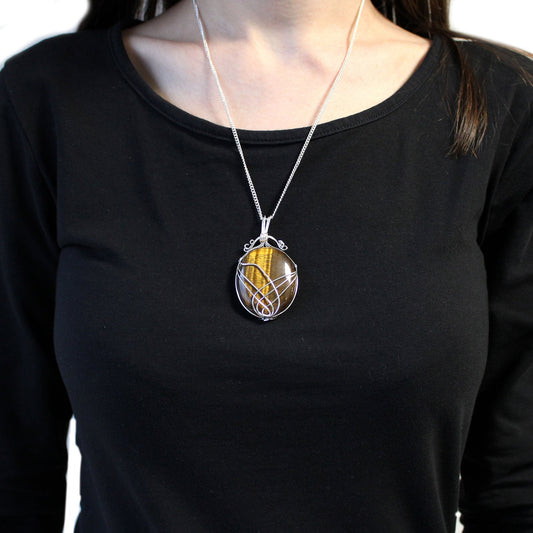 Tiger Eye Gemstone Swirl Wrapped Necklace | #product_category# - OneRoofGifts