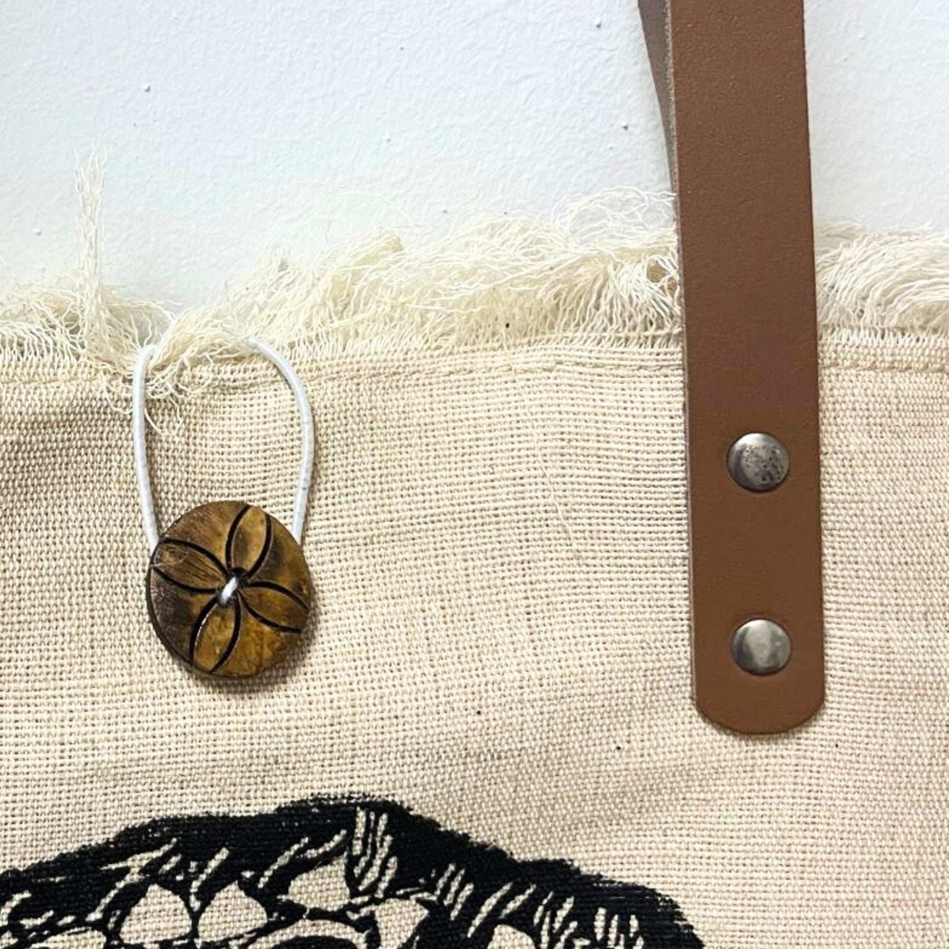 Tote Bag with Leather Handle, Buddha Design - Natural | #product_category# - OneRoofGifts