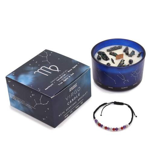 Virgo Zodiac Crystal Candle with Gemstone Bracelet | #product_category# - OneRoofGifts