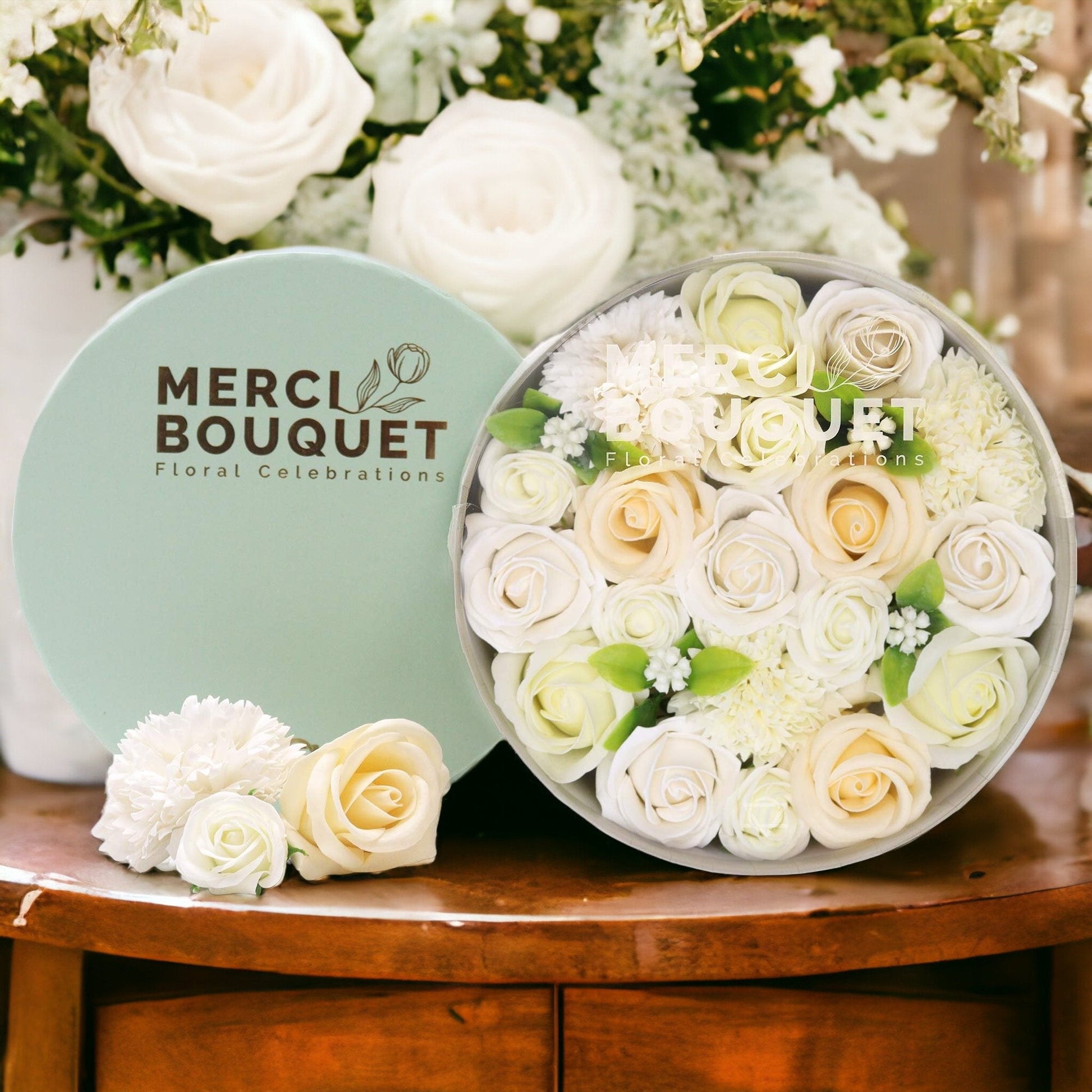 Wedding Blessings Round Box in White & Ivory | #product_category# - OneRoofGifts