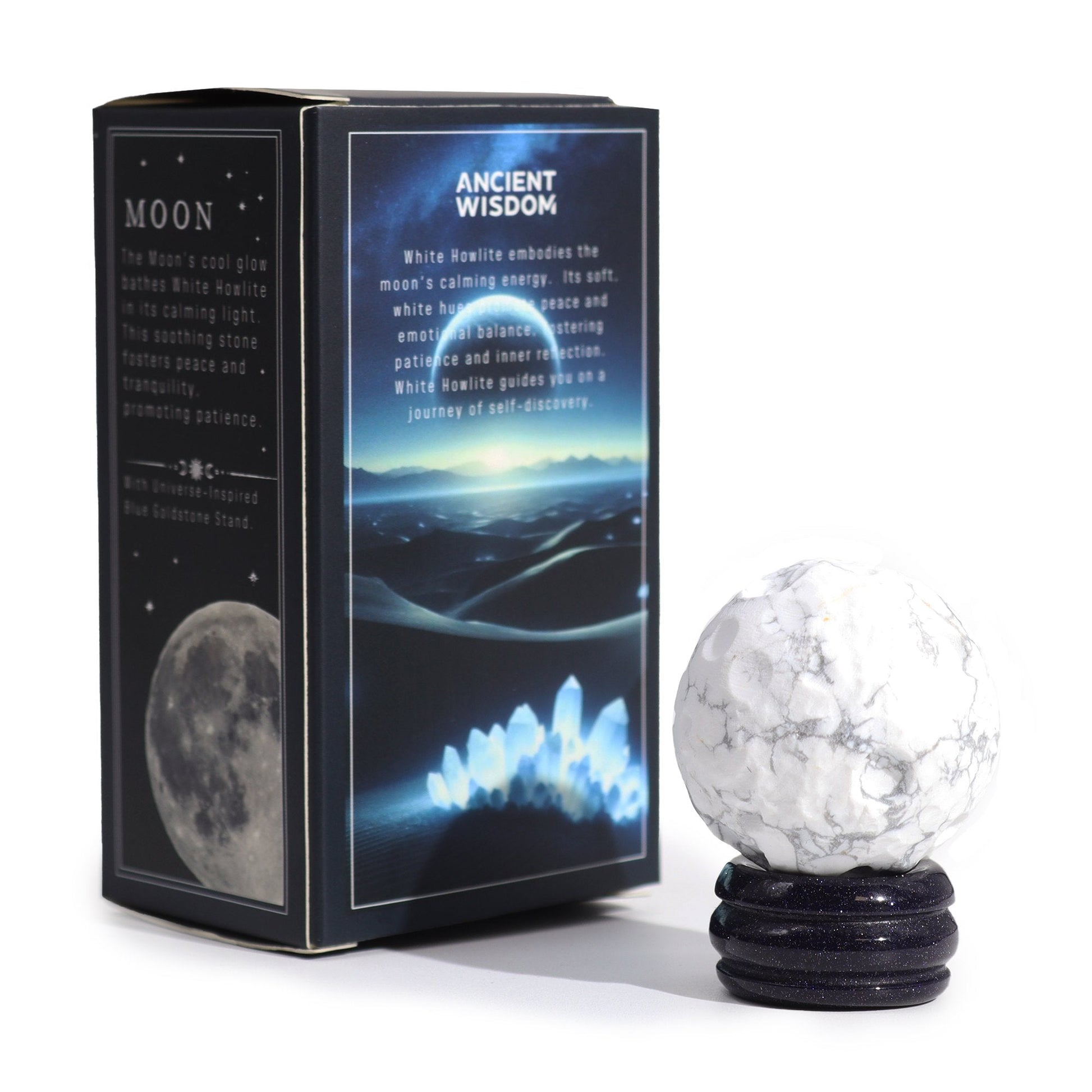 White Howlite Moon Planet on Sola Goldstone Stand | #product_category# - OneRoofGifts
