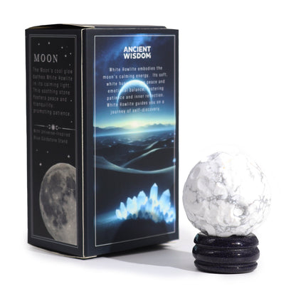 White Howlite Moon Planet on Sola Goldstone Stand | #product_category# - OneRoofGifts