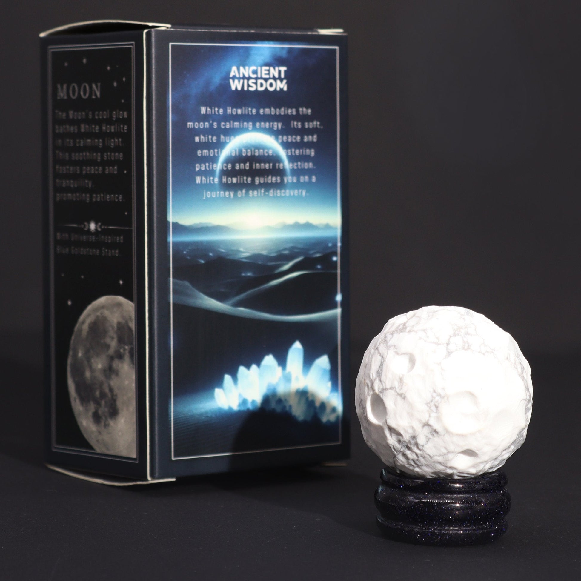 White Howlite Moon Planet on Sola Goldstone Stand | #product_category# - OneRoofGifts